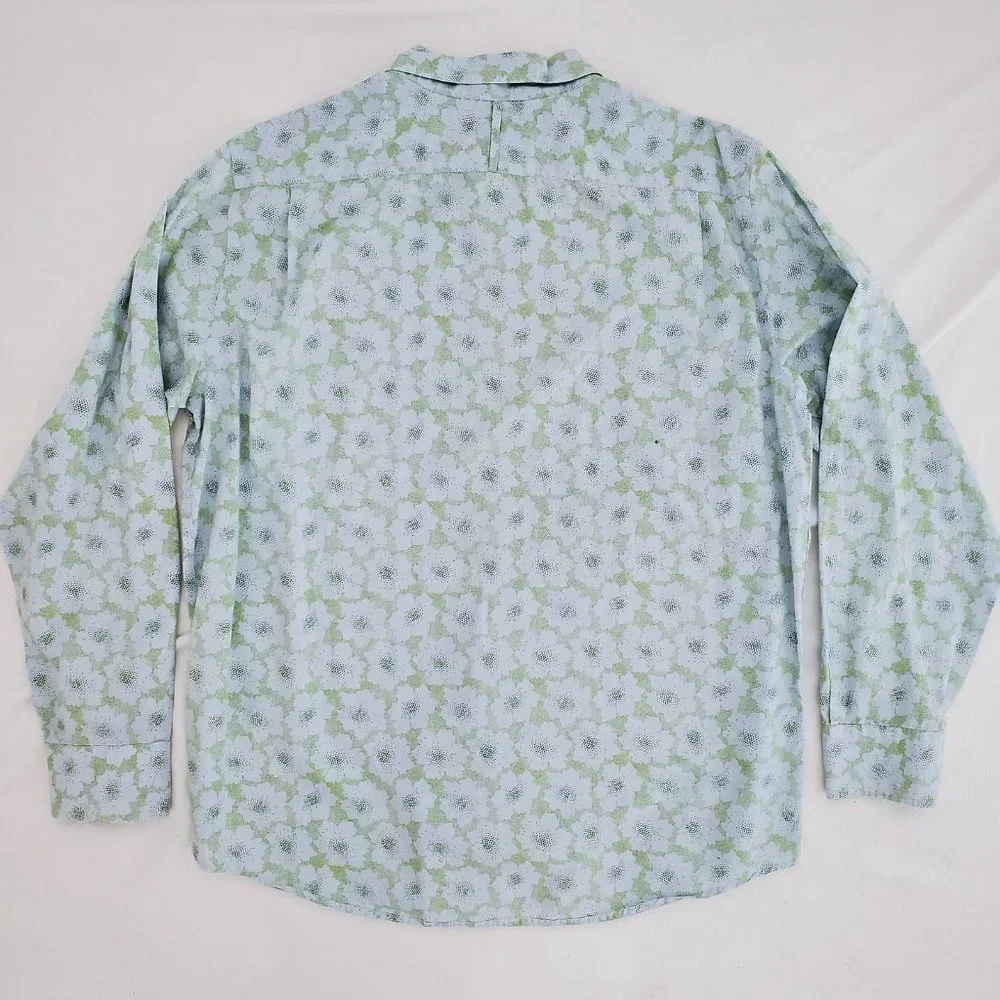 Title Banana Republic Dress Shirt Green Floral Dotted Button-Up SHIRT Size Large - Picture 2 of 3